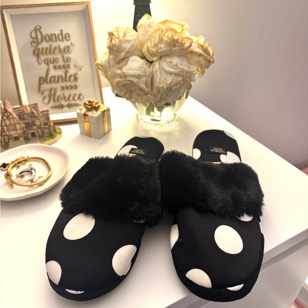 Victoria's Secret Black and White Polka Dot Slippers